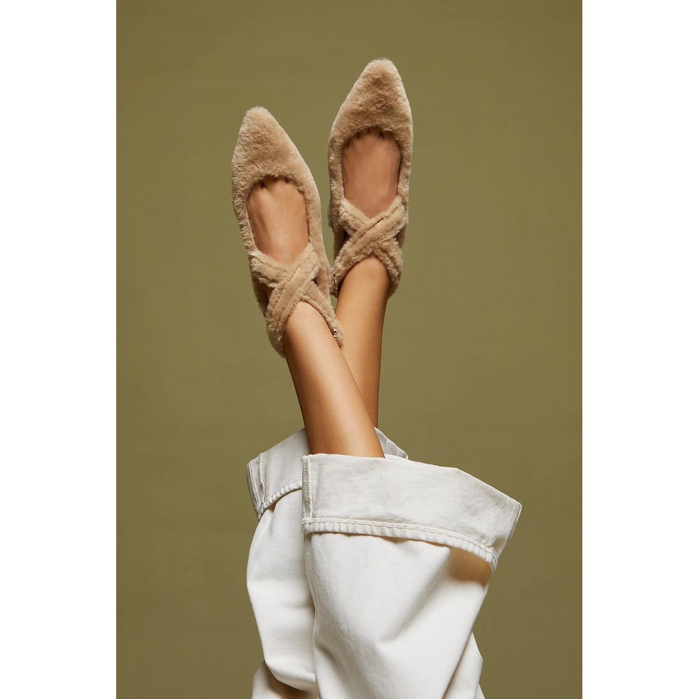 Free‎ People Parisa Faux Shearling Pointed Flats Women Tan Size 38